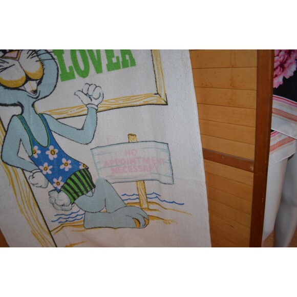 Vintage Beach Towel Bunny Blue Worlds Greatest Lover - Picture 5 of 6
